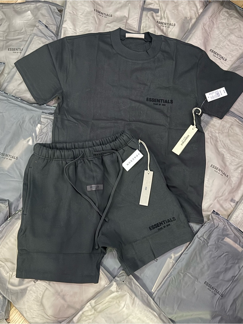 Essentials Black Logo Tee and Shorts Set